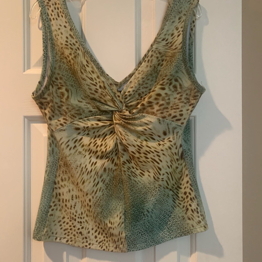 Green and Brown Fitted Ruched Tank Top